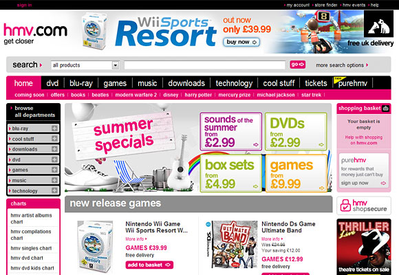 HMV homepage