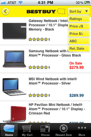 Best Buy Mobile Sort By Options