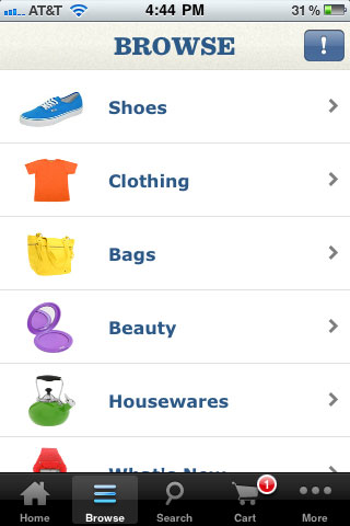 Zappos Mobile Category Browse Section