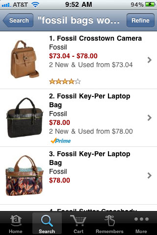 Amazon Mobile Category Search Page