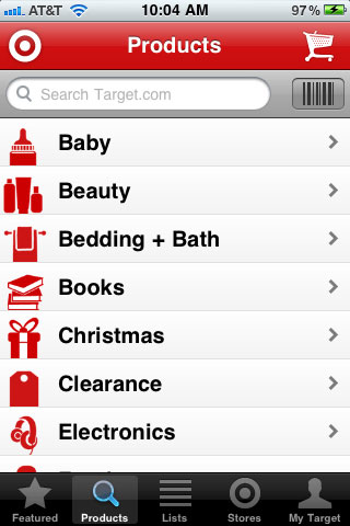 Target Shopping Category Screen