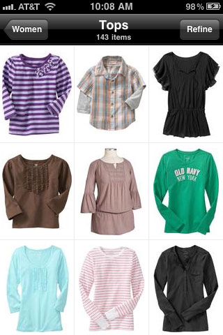 Old Navy’s use of small image thumbnails