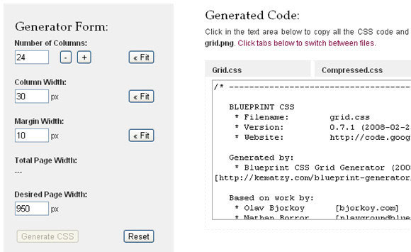 Blueprint Grid CSS Generator