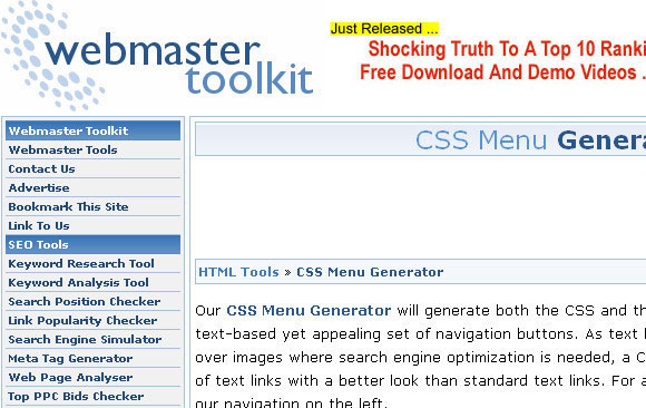 CSS Menu Generator by Webmaster Toolkit