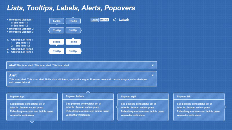 Lists, Tooltips, Labels, Alerts, Popovers