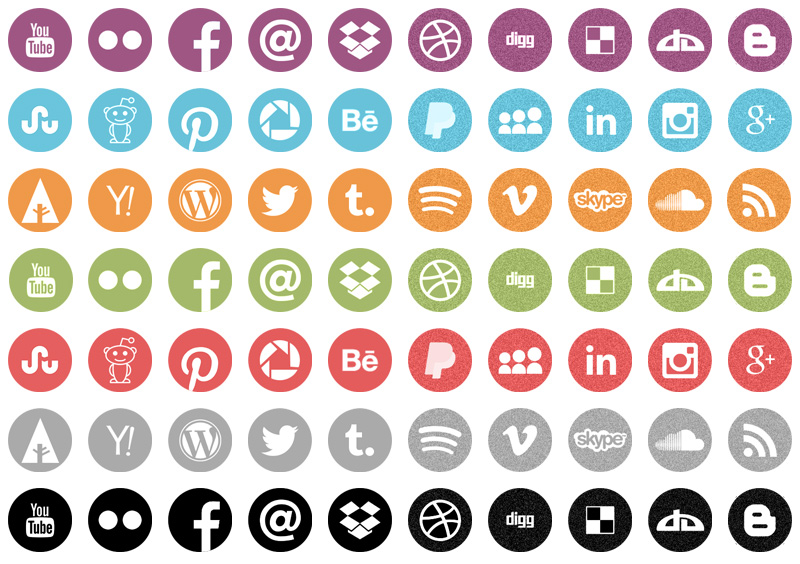 Freebie: Round Flat Icons with Noisy Effect in Retro Colors