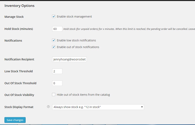 Product Inventory Submenu