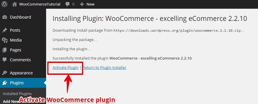 Activate WooCommerce Plugin