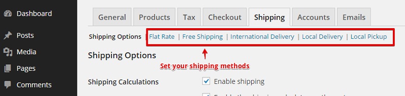 Set Shipping Methods via Submenu