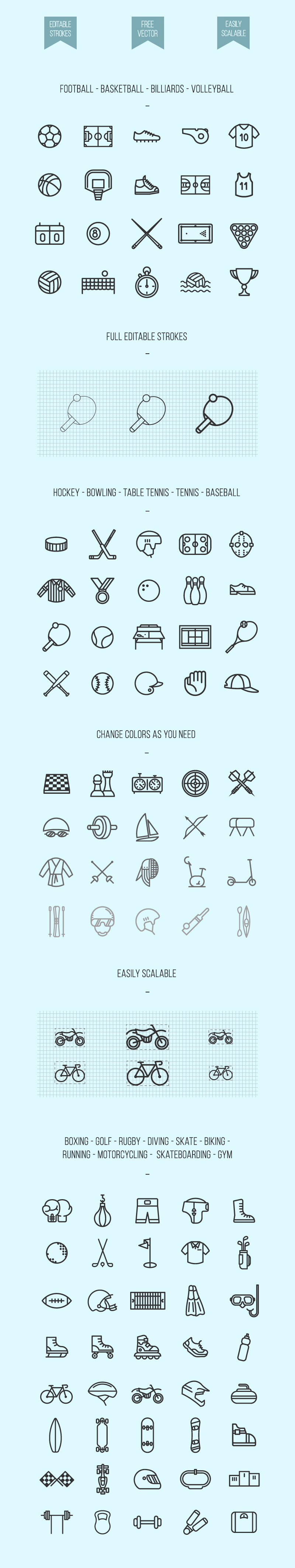 Freebie: 100 Lineal Sport Icons Pack (SVG and PNG)