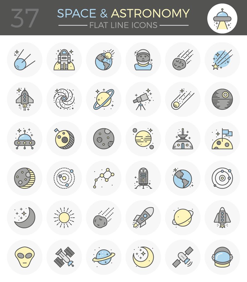 Freebies: Futuristic Space and Astronomy Flat Line Icon Set