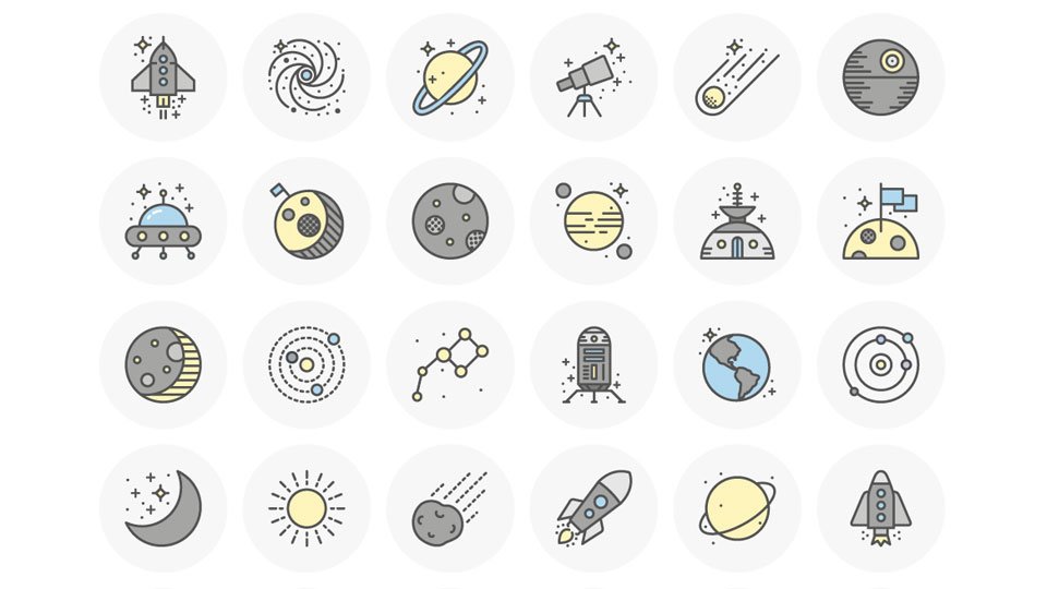 Freebies: Futuristic Space and Astronomy Flat Line Icon Set