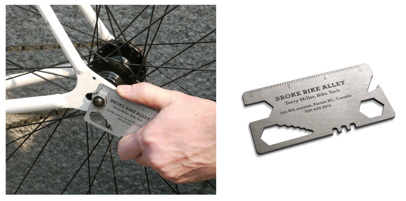 metal bike tool business card