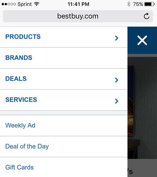 Mobile Navigation - Nested Menu Items