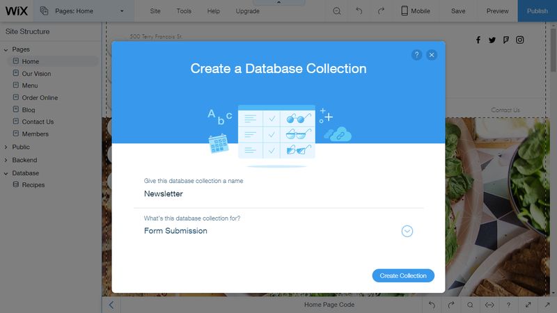 Wix Code Database Collection for Form Submission