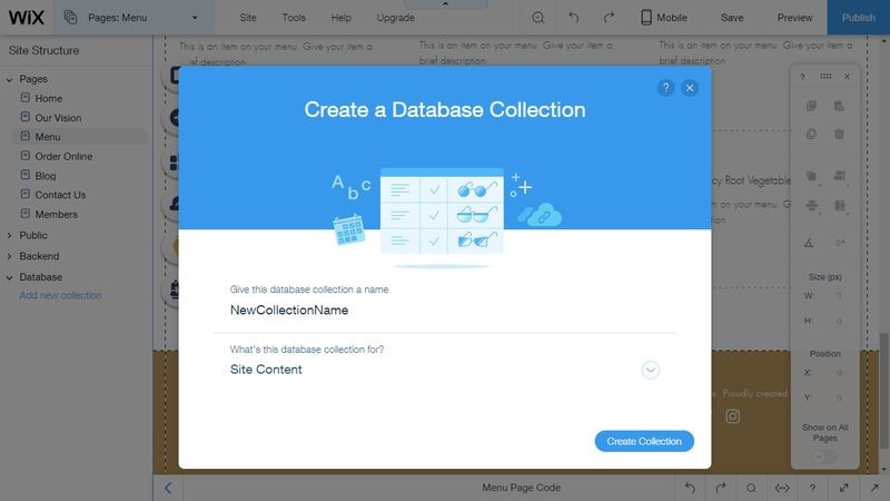 Wix Code Create Database Collections