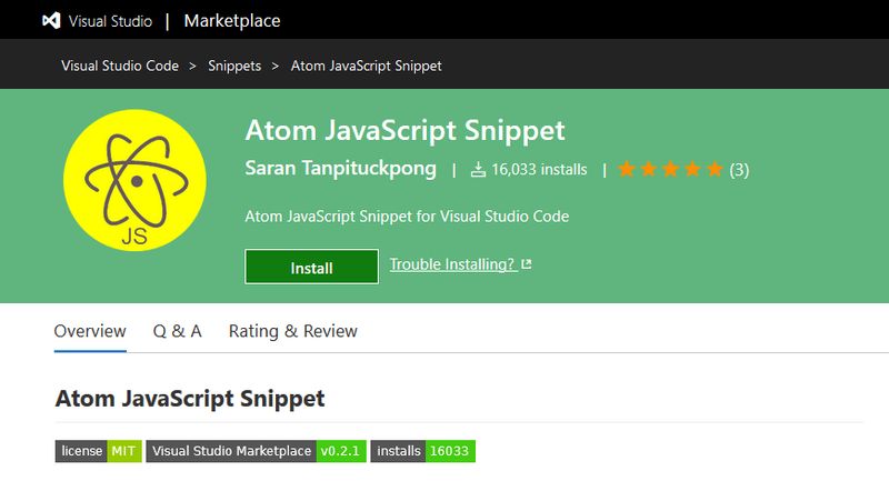 Atom JavaScript Snippet for Visual Studio Code