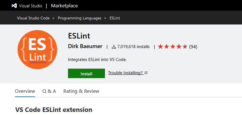 ES Lint Visual Studio Code Extension