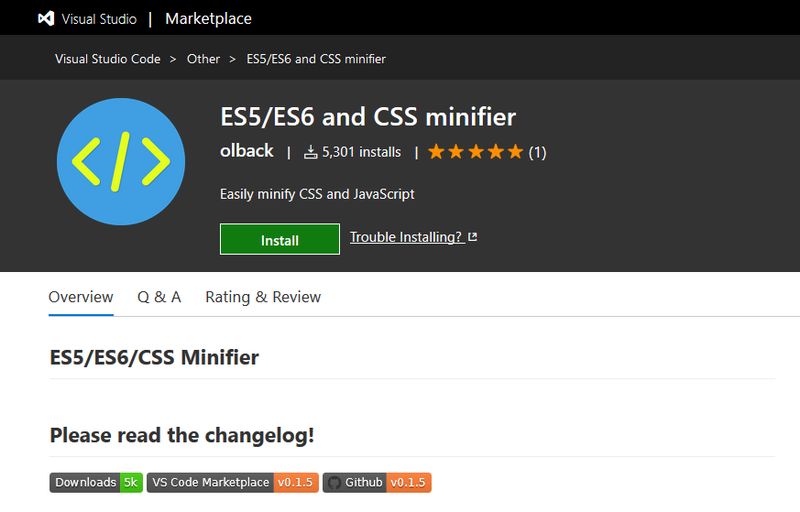 ES5/ES6 and CSS Minifier for Visual Studio Code