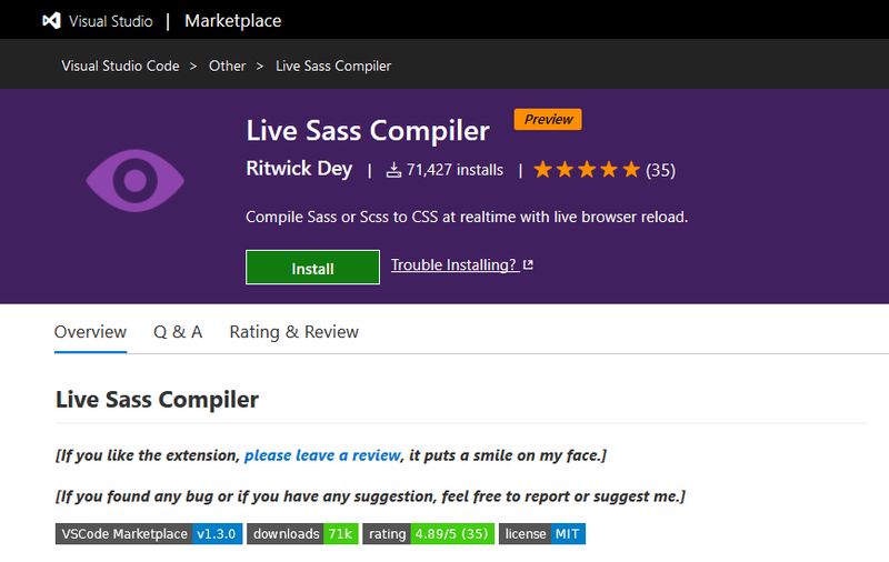 Live Sass Compiler Visual Studio Code Extension