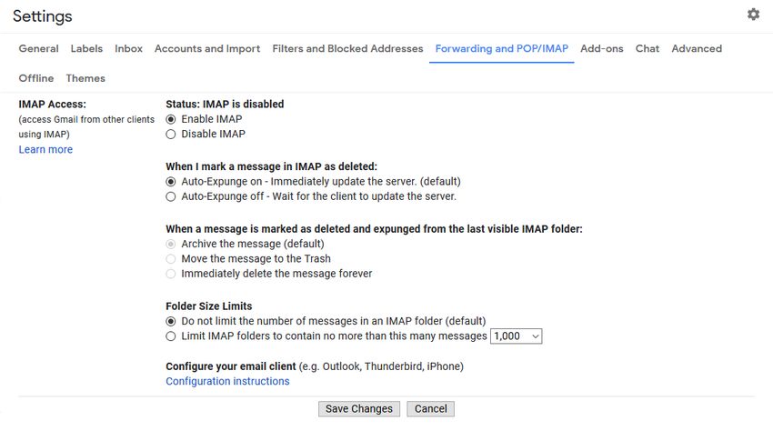 Gmail IMAP Beállítások