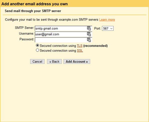 Gmailin SMTP-palvelimen asetukset