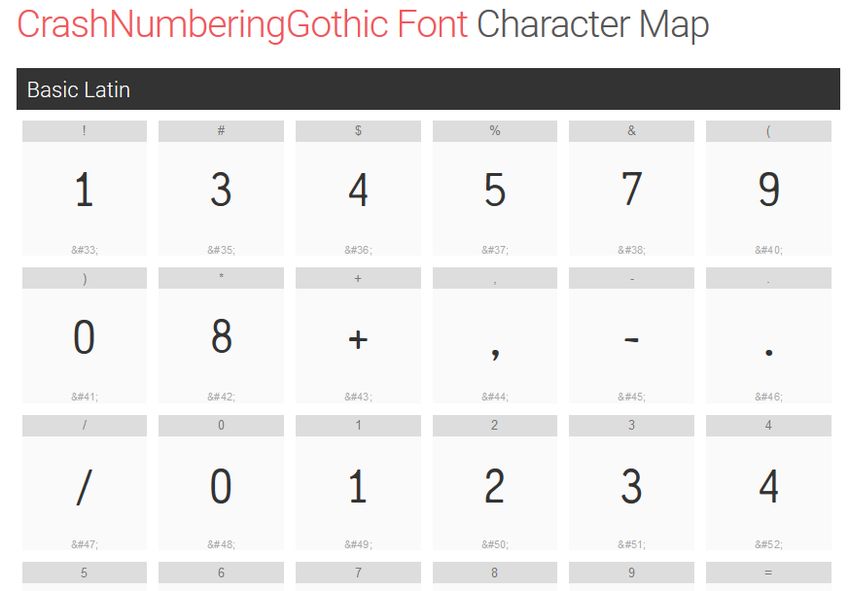 Crash Numbering Font