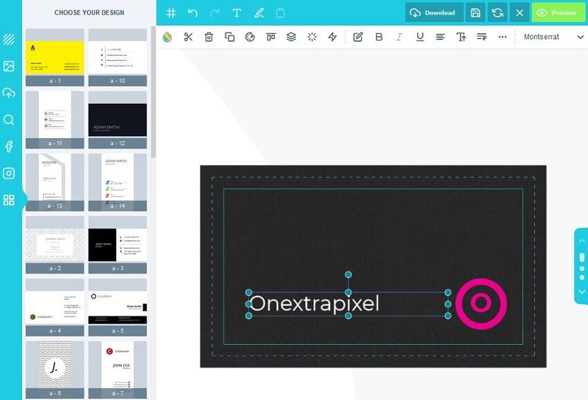 print peppermint business card maker interface