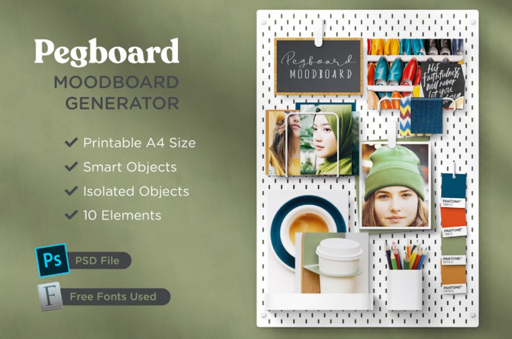 Print-Ready A4 Pegboard Moodboard Scene Creator