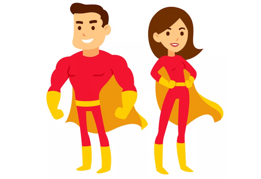 Cartoon Male and Female Superhero