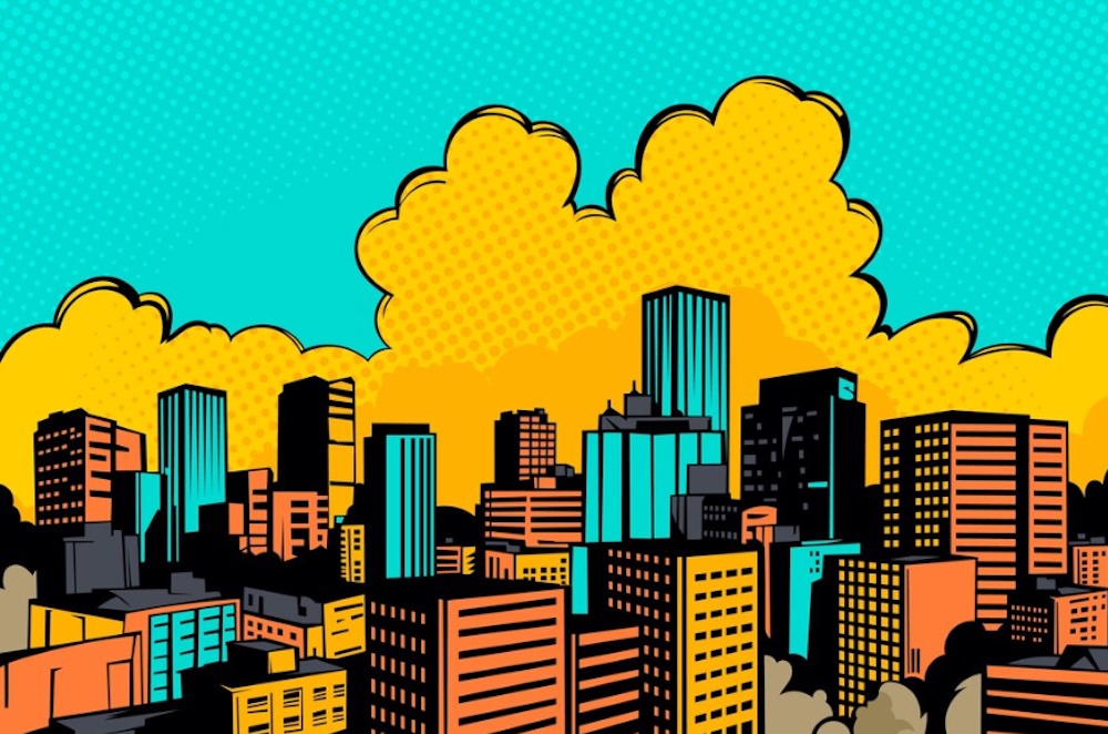 Flat Design Comic Book City Background