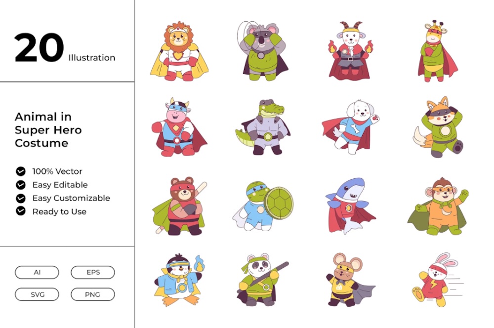 Animal in Super Hero Costume Illustration