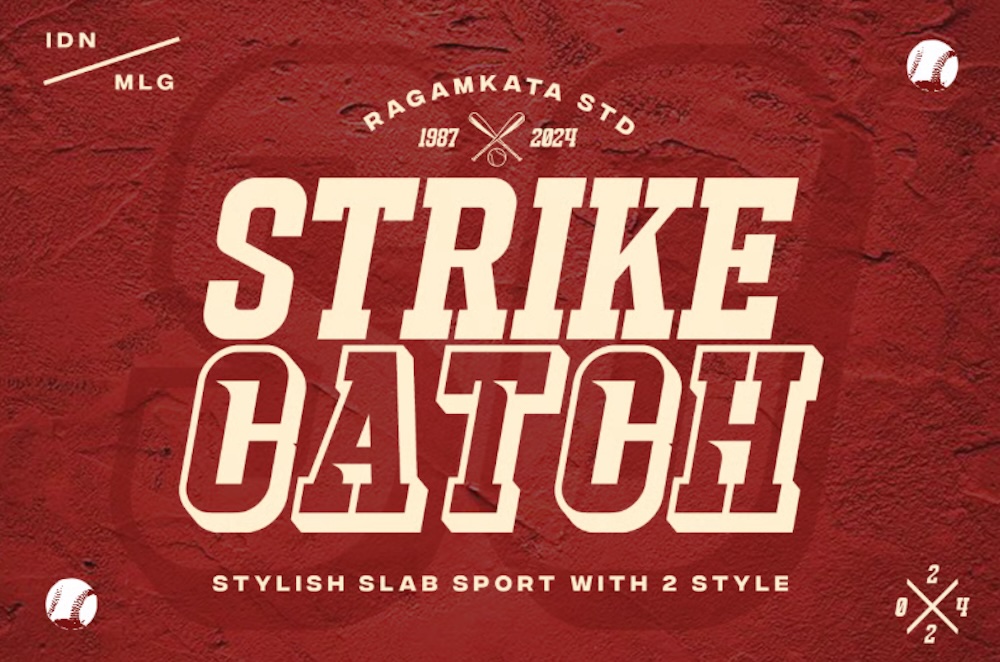 Strike Catch – 12 College Baseball Sport Font