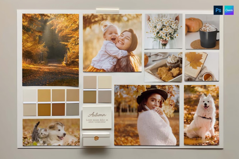 Autumn Fall Mood Board Photo Collage Template